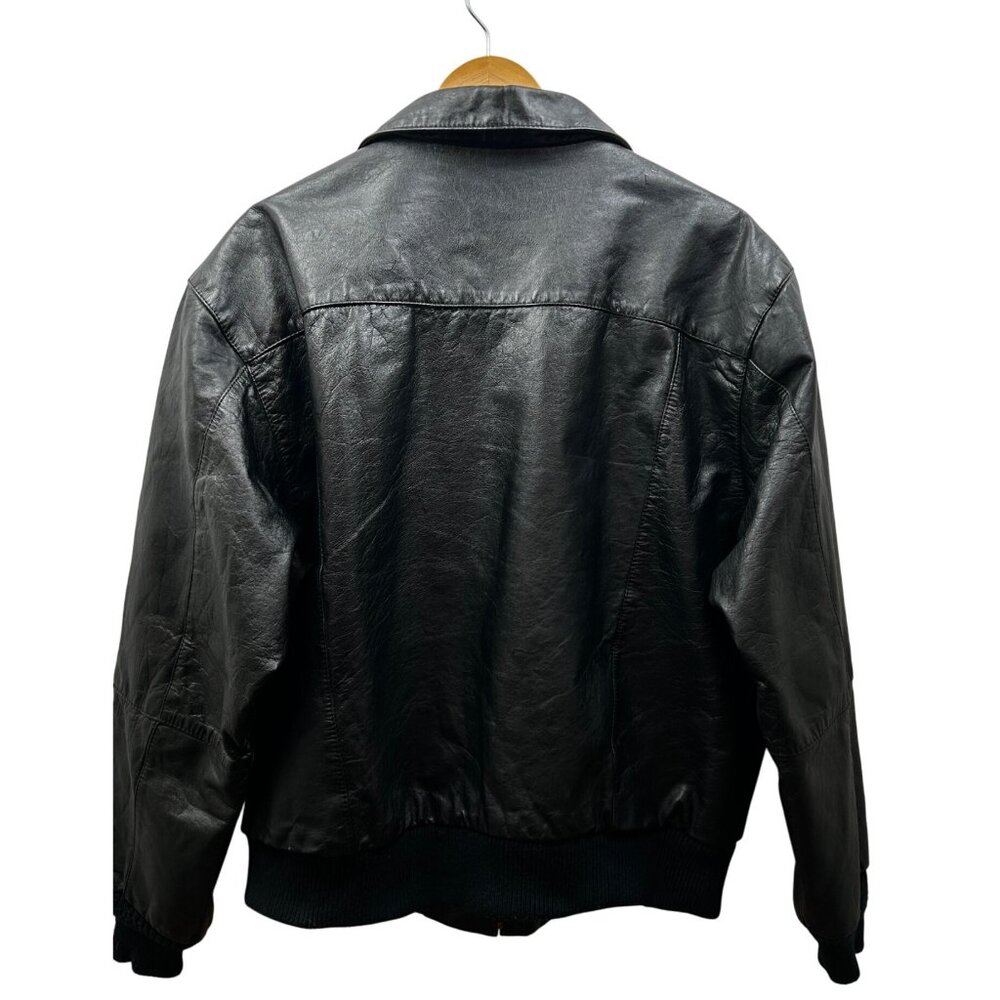 Hill & Archer Leather Bomber Jacket Mens 44R Black Map Lining Made in Korea Vtg - Picture 2 of 12